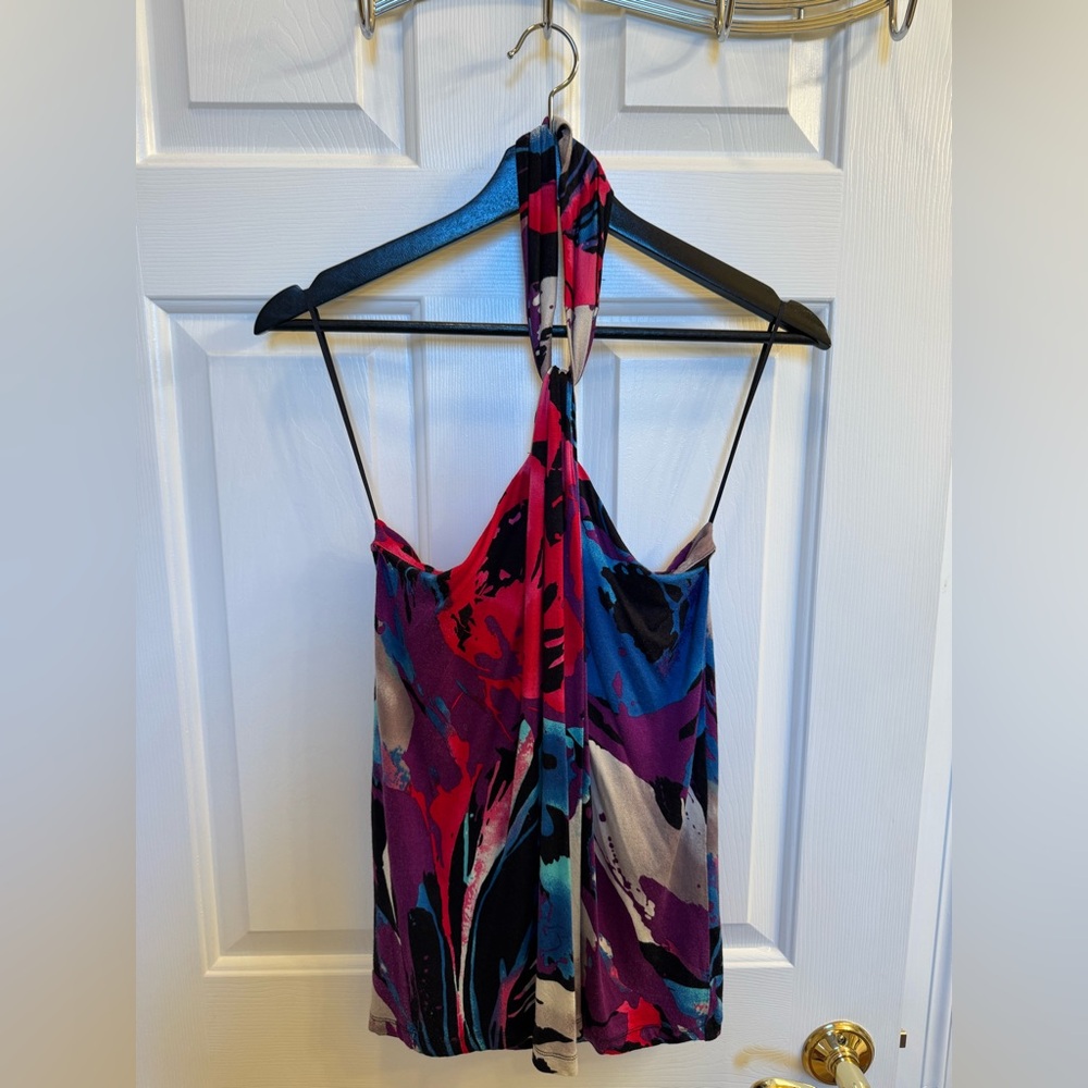 Express Multicolor Party Print Halter Top, Size XS - Picture 2 of 16